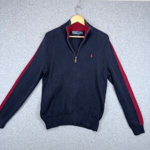 VTG Polo Ralph Lauren Quarter Zip Pullover Men M Navy Red Racing Stripe Preppy